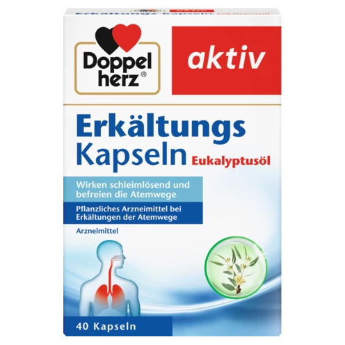 Abbildung der Produktverpackung Doppelherz aktiv Erkältungs Kapseln Eukalyptusöl Frontansicht